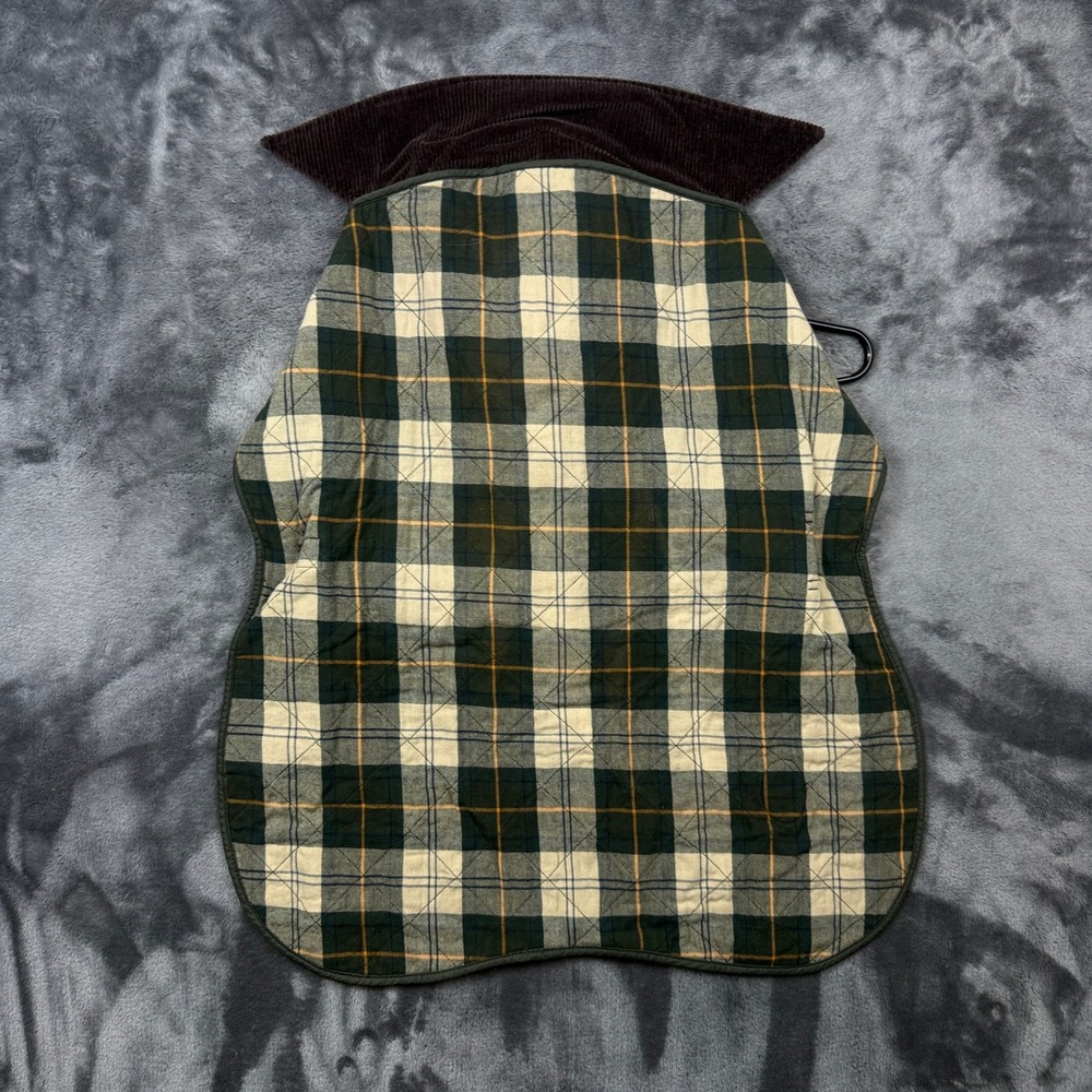 Barbour Quilted Dog Coat Pet XL Green Plaid Reversible Tartan Corduroy Collar